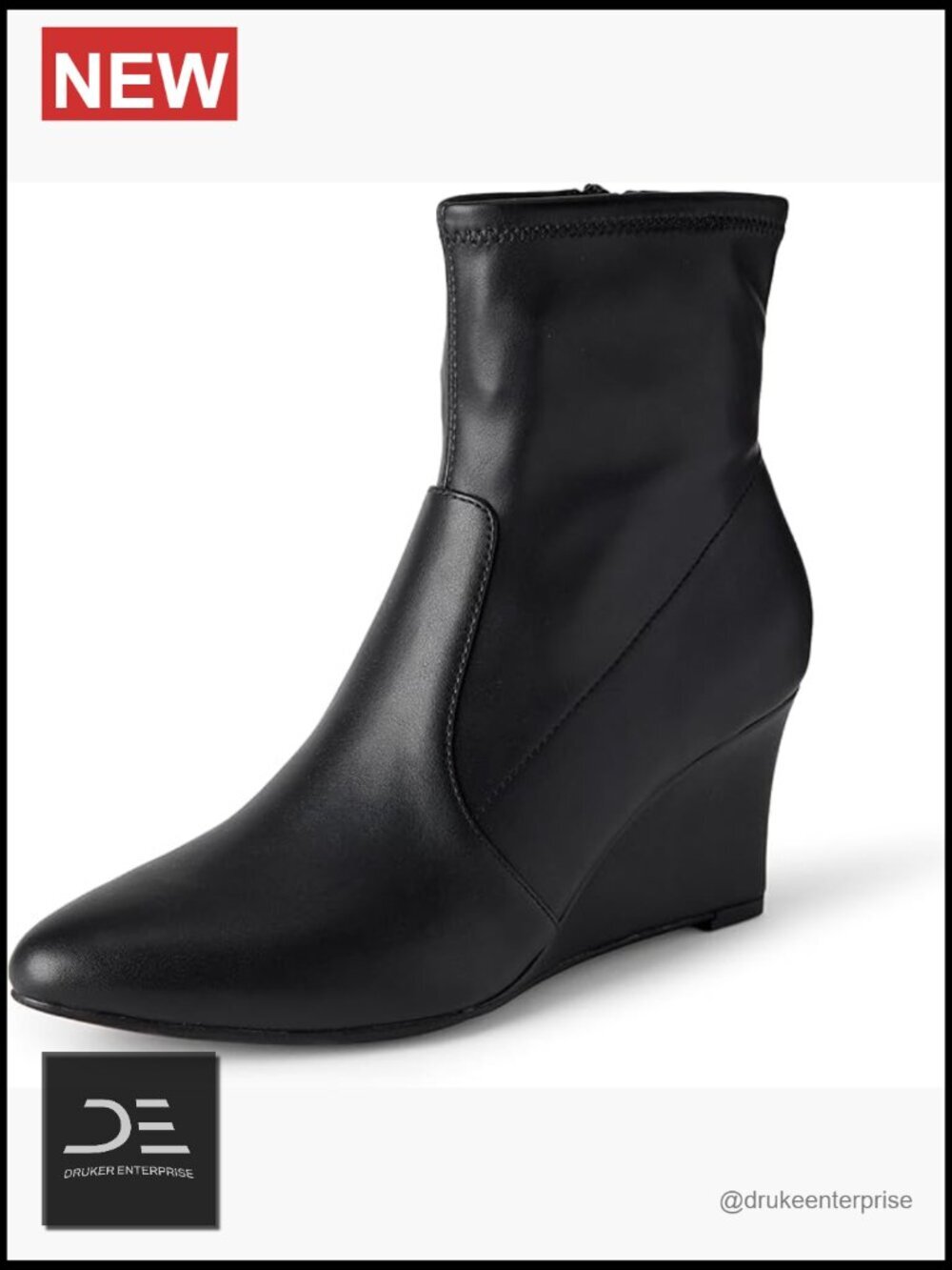Wedge Ankle Boots with Faux Leather, Memory Foam, Side Zip